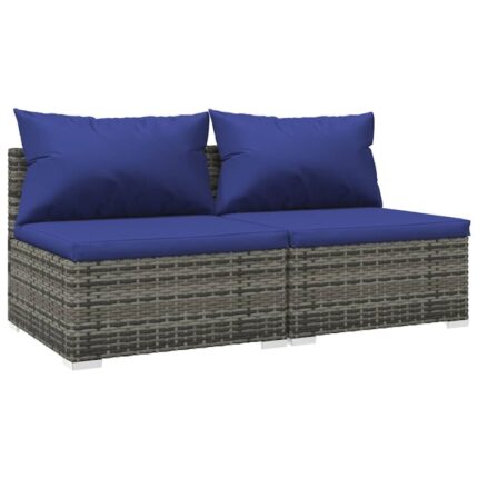 Set mobilier de gradina cu perne vidaXL, 70 x 70 x 60,5 cm, 2 piese, gri, poliratan