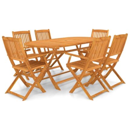 Set mobilier de gradina/terasa/exterior, 7 piese, vidaXL, lemn masiv de salcam, Maro, 160 x 85 x 107 cm, cu scaune pliabile