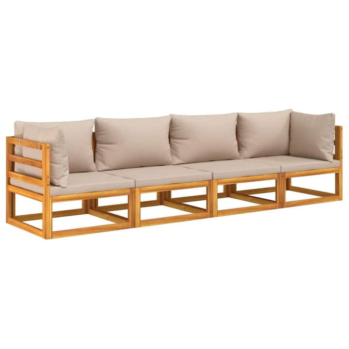 Set mobilier de gradina cu perne gri taupe vidaXL, 4 piese, lemn masiv, 70.5 x 70.5 x 65 cm, 23.2 kg