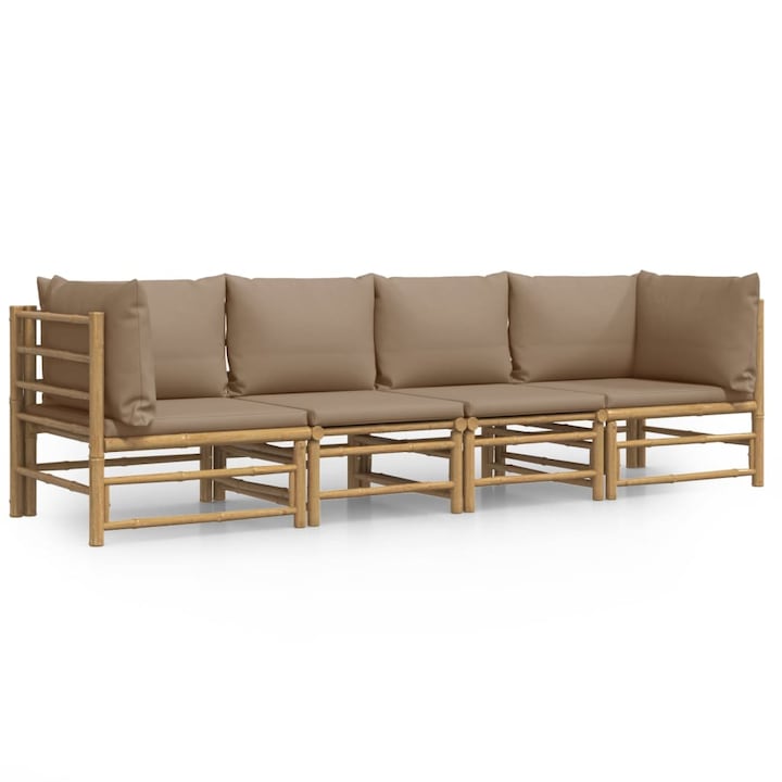 Set mobilier de gradina cu perne gri taupe vidaXL, 4 piese, bambus, 55 x 69 x 65 cm, 16.5 kg