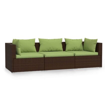 Canapea de gradina cu 3 locuri vidaXL, cu perne, 70 x 70 x 60,5 cm, maro, poliratan, 24.22 kg