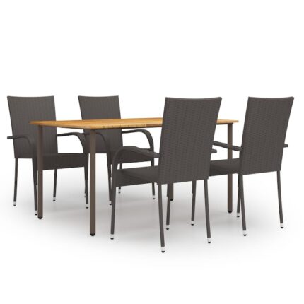 Set mobilier de terasa sau balcon 5 piese, masa cu 4 scaune, vidaXL, Lemn masiv/Ratan, 150 x 90 x 72 cm, Maro