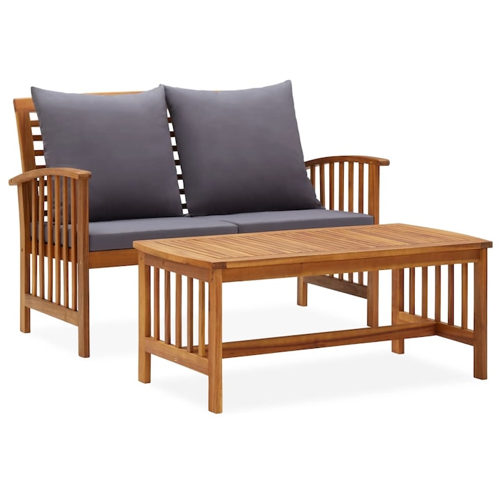 Mobila de exterior cu perne antracit din 2 piese, vidaXL, Lemn, 43 x 50 x 102, Maro