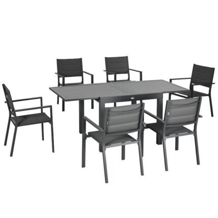 Set mobilier gradina, Ouptsunny, 7 Piese, Sticla securizata/Textil/Aluminiu, Gri