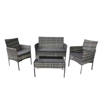 Set mobilier de gradina Technorattan, BITUXX, Otel/Ratan sintetic/Sticla securizata, Gri