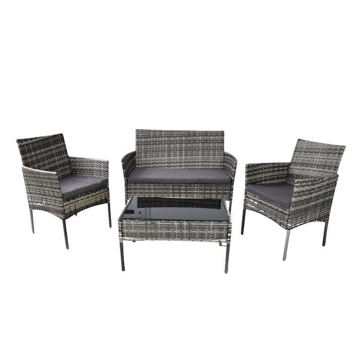 Otel/Ratan sintetic/Sticla securizata Set mobilier de gradina Technorattan, BITUXX, Otel/Ratan sintetic/Sticla securizata, Gri