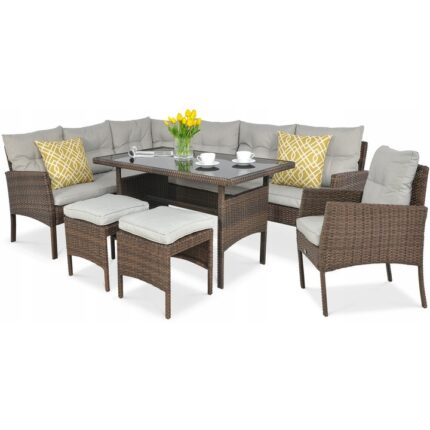 Set mobilier de gradina, Focus Garden, Ratan, Gri/Maro