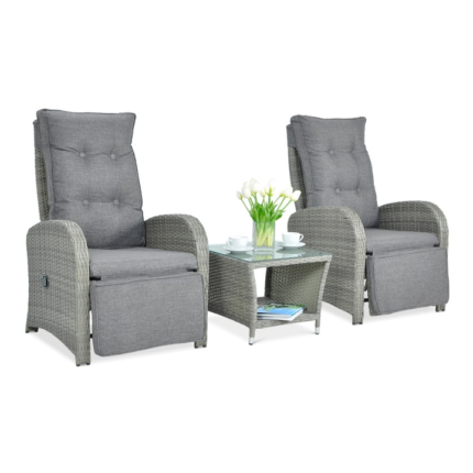 Set mobilier gradina, Focus Garden, Ratan/Otel, 3 elemente, Gri