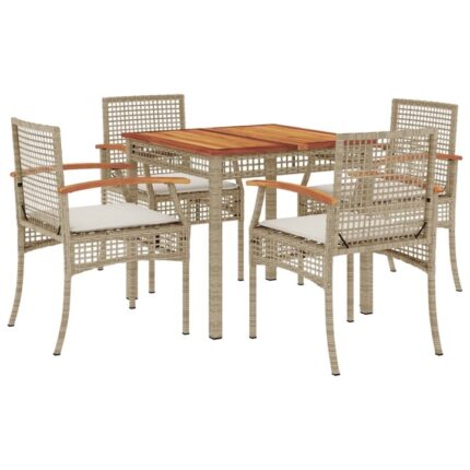 Set mobilier de gradina cu perne vidaXL, 5 piese, bej, poliratan, 31.2 Kg