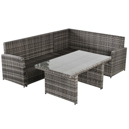 Set mobilier gradina Outsunny, 3 piese, Ratan sintetic, Gri