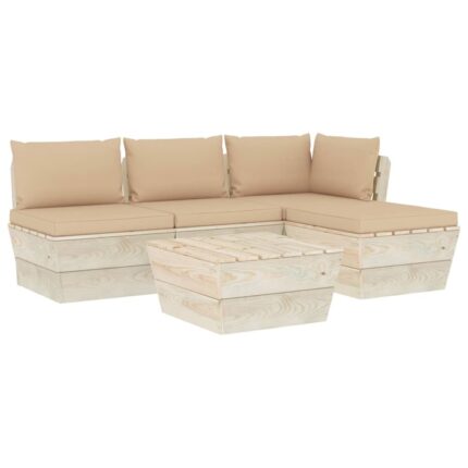 Set mobilier de gradina din paleti cu 5 piese cu perne colorate incluse, vidaXL, Lemn, 60 x 60 x 65cm, Bej