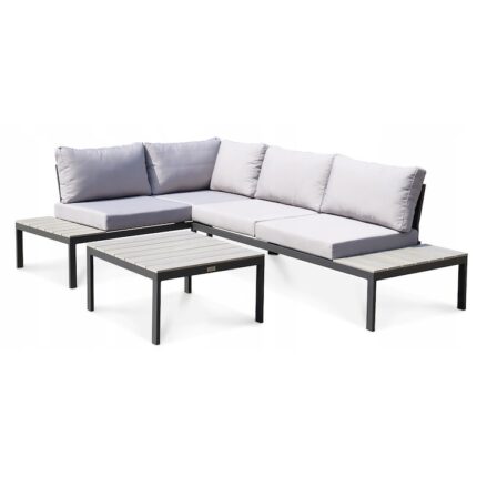 Set mobilier gradina, Focus Garden, Otel/Lemn, Alb/Negru