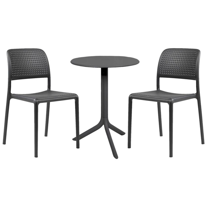 Set 2 scaune/masa de gradina, Nardi, Bora Bistrot/Spritz, Polipropilena/Fibra de sticla, Gri antracit