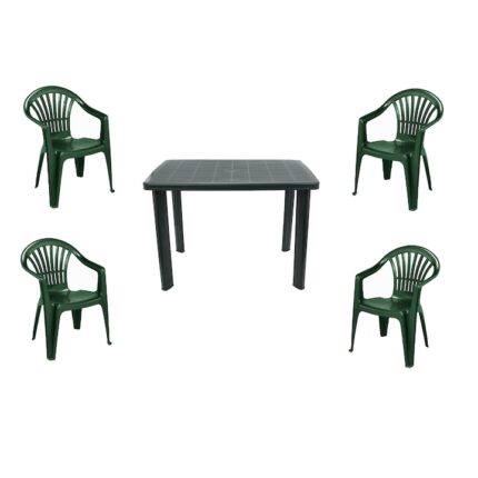 Set masa pentru Gradina,Verde cu 4 SCAUNE, 100x70x72cm, Realizat din plastic de inalta calitate,rezistent la UV