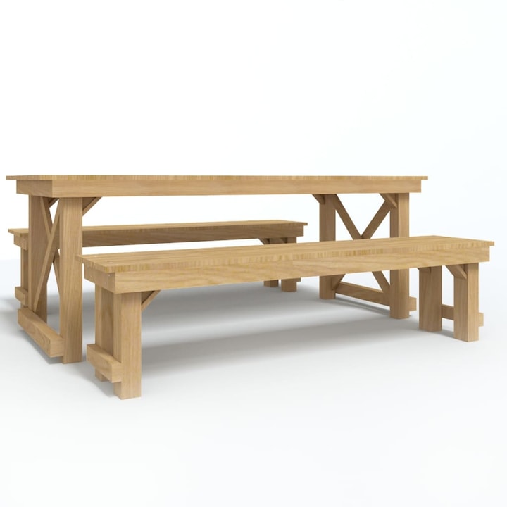 Set 3 mobilier gradina vidaXL, Lemn, 200 x 79 x 75 cm, Maro