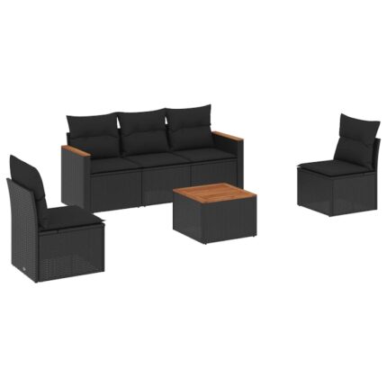 Set mobilier de gradina cu perne vidaXL, 6 piese, negru, poliratan, 28.08 Kg, Rezistenta la raze UV