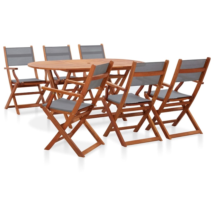 Set mobilier de exterior vidaXL, Lemn, Gri,53.7 kg,160 x 85 x 74 cm