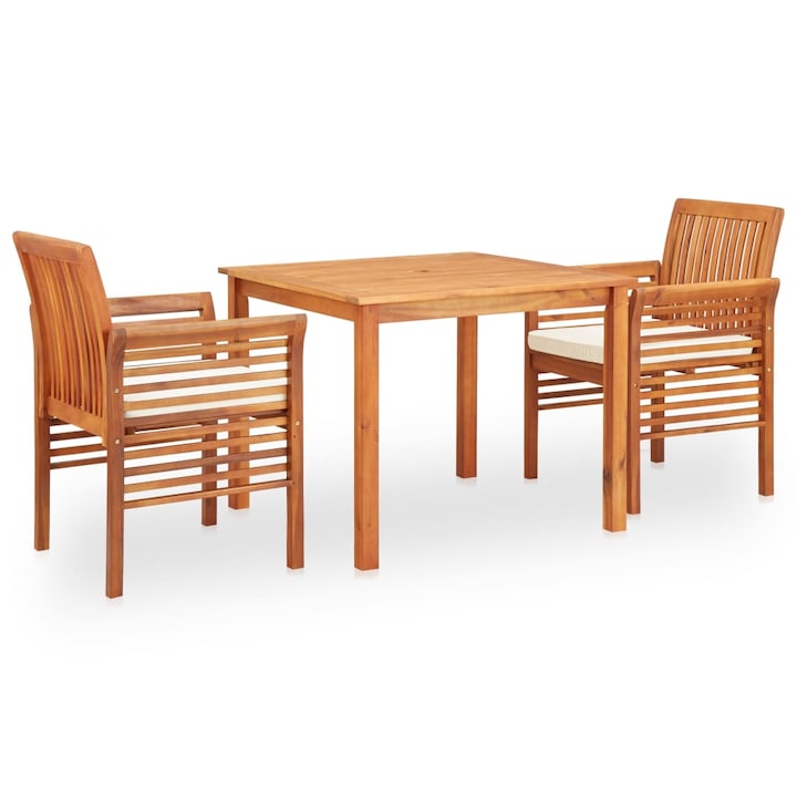 Set mobilier de exterior cu perne 3 piese vidaXL, lemn masiv de acacia, 88 x 88 x 74 cm, 37 kg