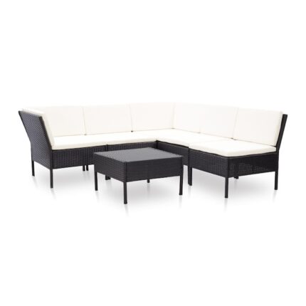 Set mobilier de gradina 6 piese masa cu canapea, vidaXL, Poliratan, 60 x 60 x 35 cm, Negru/Alb