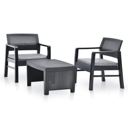 Set mobila gradina cu 3 piese vidaXL, Plastic, 77 x 54 x 40 cm Gri antracit