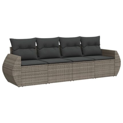 Set canapea de gradina cu perne vidaXL, 4 piese, gri, poliratan, 23.6 Kg