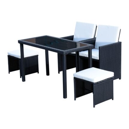 Set mobilier gradina Outsunny, 5 piese, Masa, 2 scaune, 2 taburete, Negru