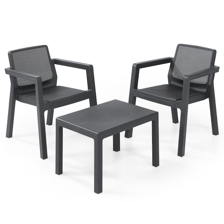 Set mobilier de exterior cu 3 piese Keter, Plastic, 68 x 64 x 76 cm, Gri