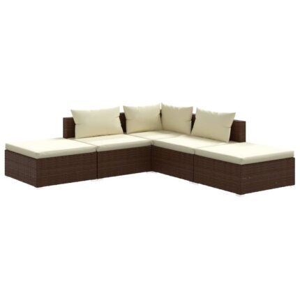 Set mobilier de gradina cu perne vidaXL, 5 piese, maro, 70 x 70 x 60,5 cm, poliratan