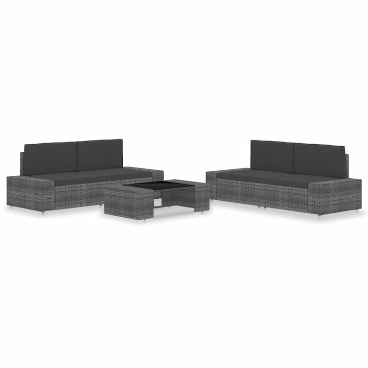 Set mobilier de gradina 5 piese, canapele si masa, vidaXL, Poliratan, Gri