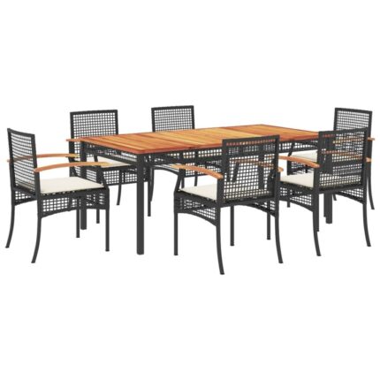 Set mobilier de gradina cu perne vidaXL, 7 piese, negru, poliratan, 55.7 Kg
