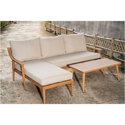 Set mobilier Kring Genova coltar aluminiu, sezlong 146x6x72, coltar 138x74x72cm, masa cafea 100x47x40cm, include perne