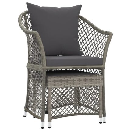 Set mobilier de gradina cu perne vidaXL, 2 piese, gri, poliratan, 42 x 43 x 36,5 cm, 8.2 kg
