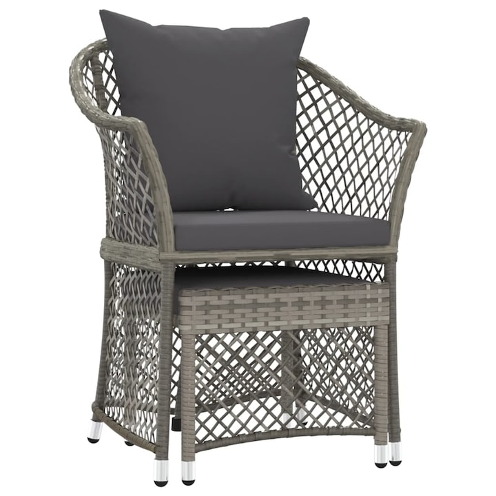 Set mobilier de gradina cu perne vidaXL, 2 piese, gri, poliratan, 42 x 43 x 36,5 cm, 8.2 kg