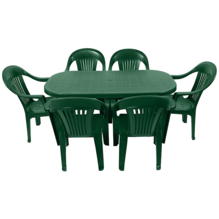 Set masa pentru Gradina IdealStore Montero cu 6 SCAUNE, 140x90x72cm, Realizat din plastic de inalta calitate, Rezistent la UMIDITATE, Forma blat DREPTUNGHIULARA ce permite adaptari creative si inovatoare oriunde si oricand, Culoare-Verde