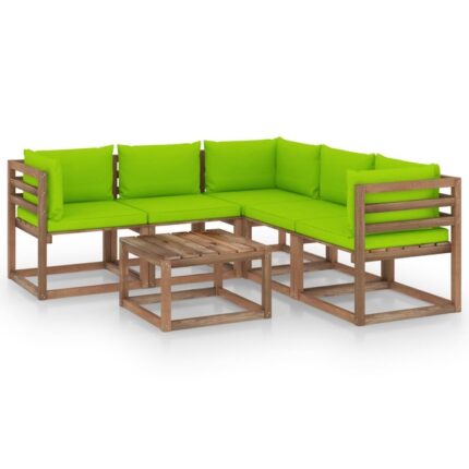 Set mobilier gradina, perne verde aprins, 6 piese, pin tratat