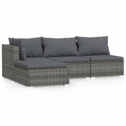 Set mobilier de gradina cu perne vidaXL, 4 piese, gri, poliratan, 70 x 70 x 60,5 cm