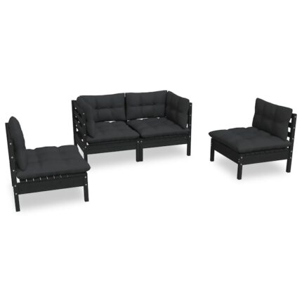 Set mobilier de gradina vidaXL, 63.5 x 63.5 x 62.5 cm, 4 piese, Lemn, Negru
