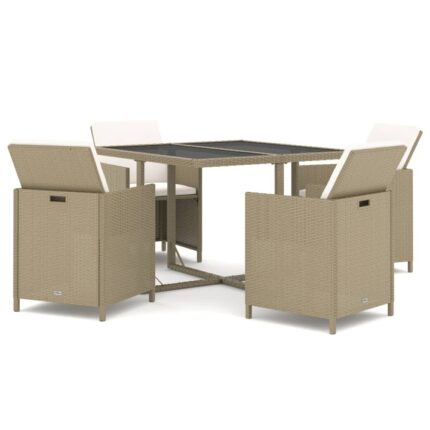 Set mobilier pentru gradina cu perne vidaXL, 5 piese, bej, poliratan, 109 x 107 x 74 cm