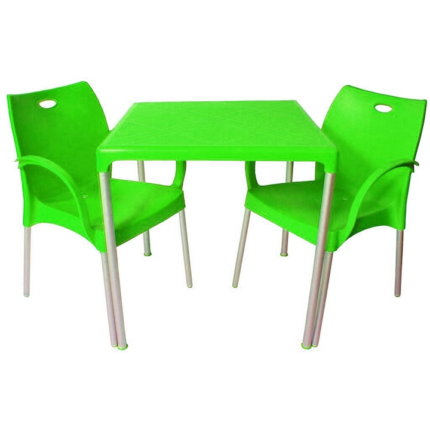 Set Masa Patrata cu 4 Scaune de Gradina, Terasa, idealSTORE, Plastic de Inalta Calitate, Picioare Metalice Detasabile, Dimensiuni 70 x 70 x 72 cm, Rezistent la Actiunea Factorilor Atmosferici Nocivi si a Razelor UV, Verde, Greutatea maxima 120 Kg