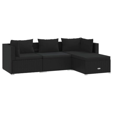 Set mobilier de gradina cu perne vidaXL, 70 x 70 x 60,5 cm, negru, poliratan, 4 piese, 28.45 kg