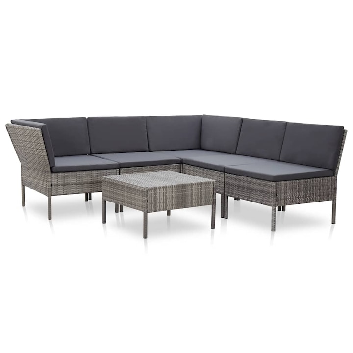 Set mobilier de gradina 6 piese masa cu canapea, vidaXL, Poliratan, 60 x 60 x 35 cm, Gri