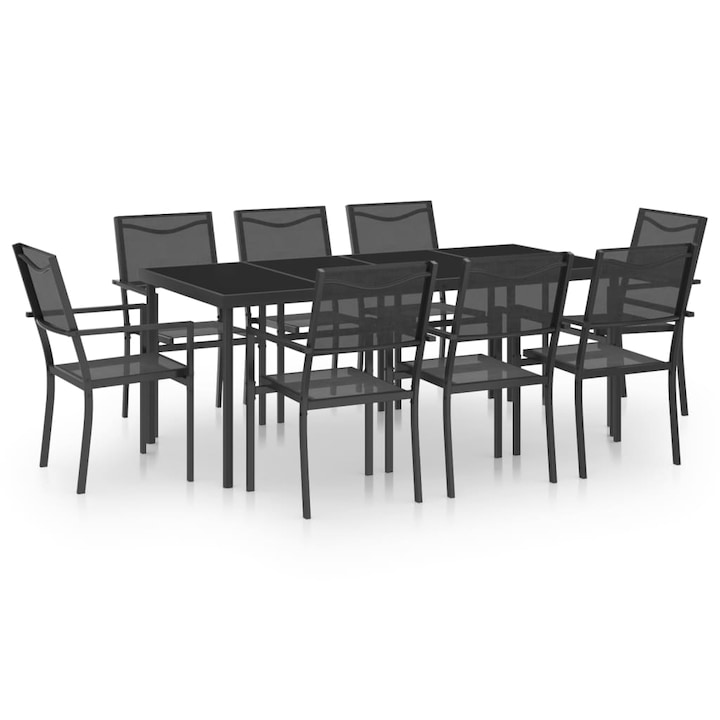 Set mobilier de exterior vidaXL, 9 piese, otel, 47.7 kg