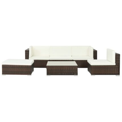 Set mobilier de gradina, canapea, taburet si masa, 17 piese, vidaXL, Tesatura, Maro