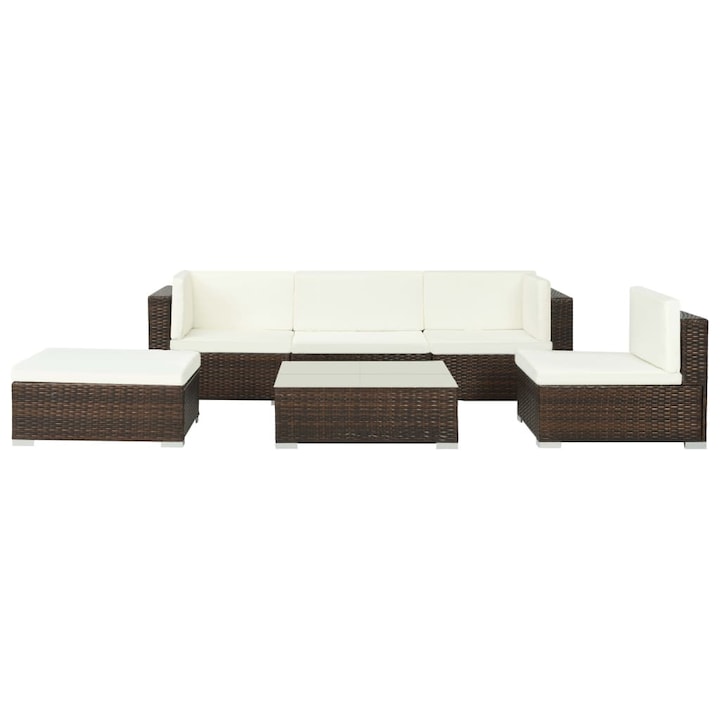 taburet si masa Set mobilier de gradina, canapea, taburet si masa, 17 piese, vidaXL, Tesatura, Maro