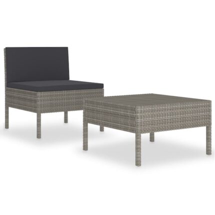 Set mobilier de gradina din 2 piese cu perna antracit, vidaXL, Poliratan, 57 x 69 x 69 cm, Gri
