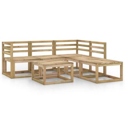 Set mobilier de gradina din paleti de pin verde tratat cu 6 piese vidaXL, Lemn, Maro