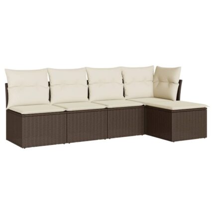 Set canapele de gradina cu perne vidaXL, 5 piese, maro, poliratan, 32.8 Kg