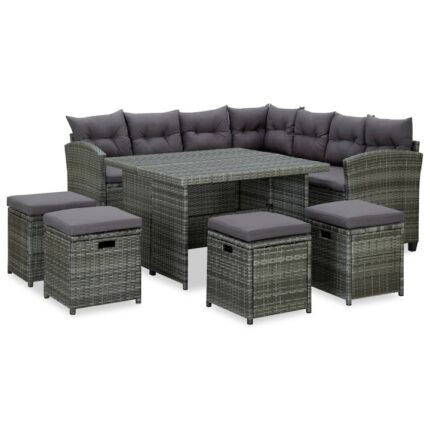 Set mobilier de gradina cu perne vidaXL, 6 piese, gri, poliratan, 55.5 kg