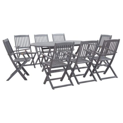 Set mobilier de gradina 9 piese, vidaXL, Lemn acacia, 160 x 85 x 75 cm, Gri