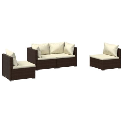 Set mobilier de gradina cu perne vidaXL, 70 x 70 x 60,5 cm, 4 piese, maro, poliratan, 32.28 kg